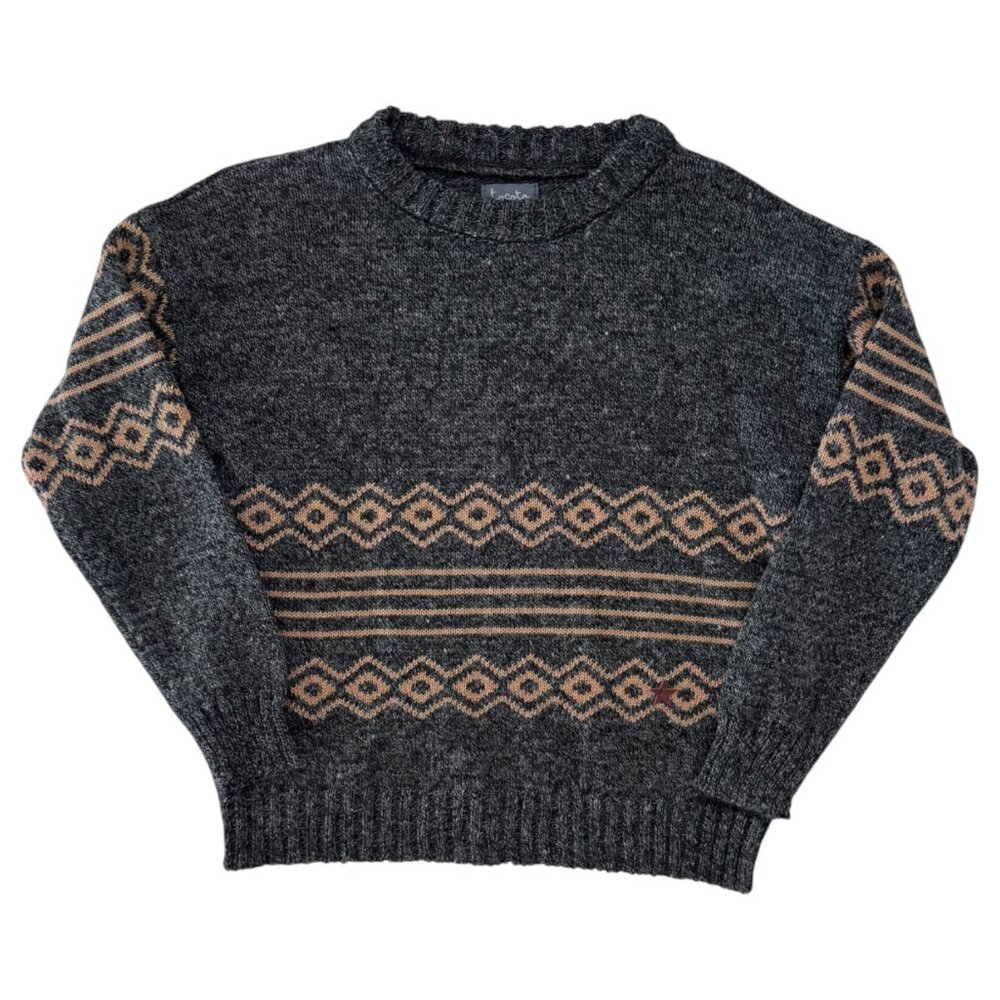 TOCOTO VINTAGE - KNIT LONG SLEEVE TOP - GREY/TAN - 41%WOOL - 10Y